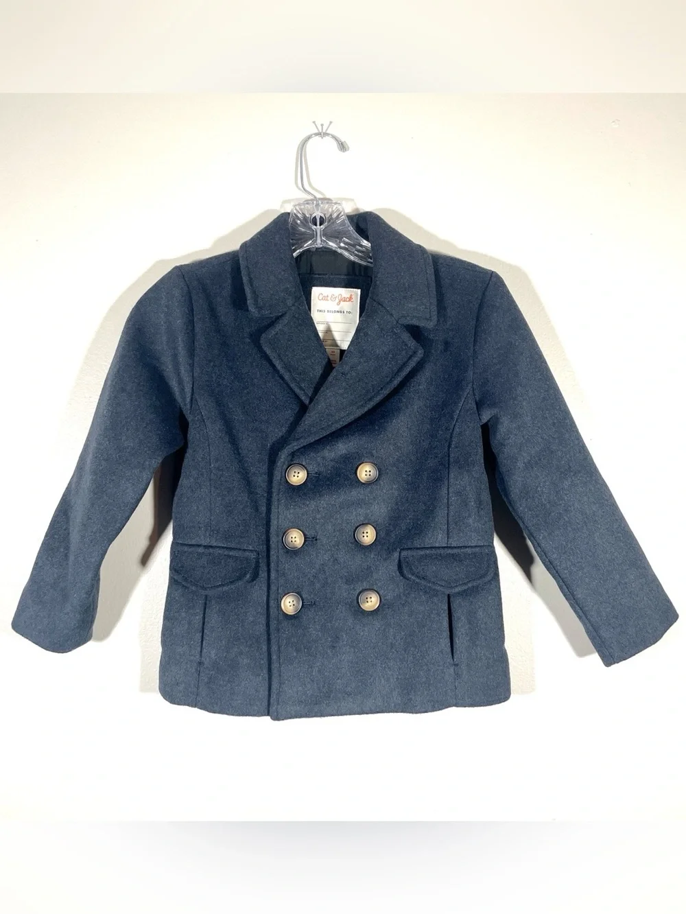 Cat & Jack Navy Double Breasted Peacoat Jacket Unisex Boys Girls